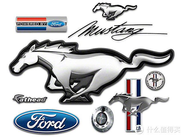 注意代表Ford Mustang的各种形态标示