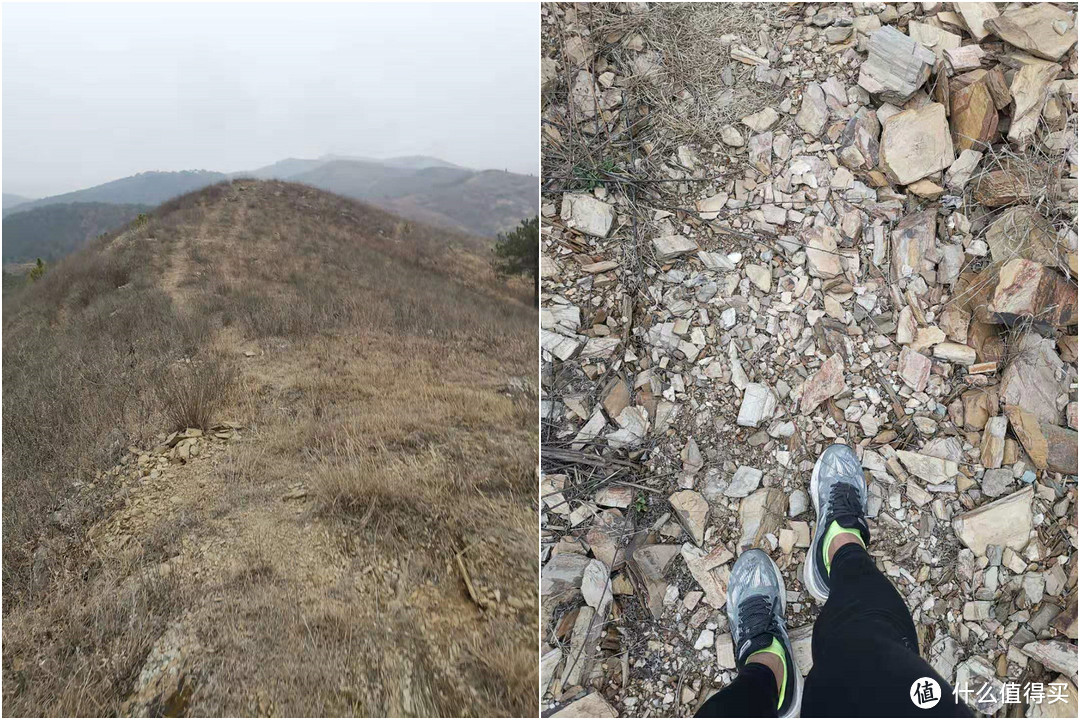 这次撸山可谓是见识了各种路况：柏油马路、机耕路、草地、水泥路、碎石子路、沙地、泥地。。。这款鞋一如既往的表现优异。