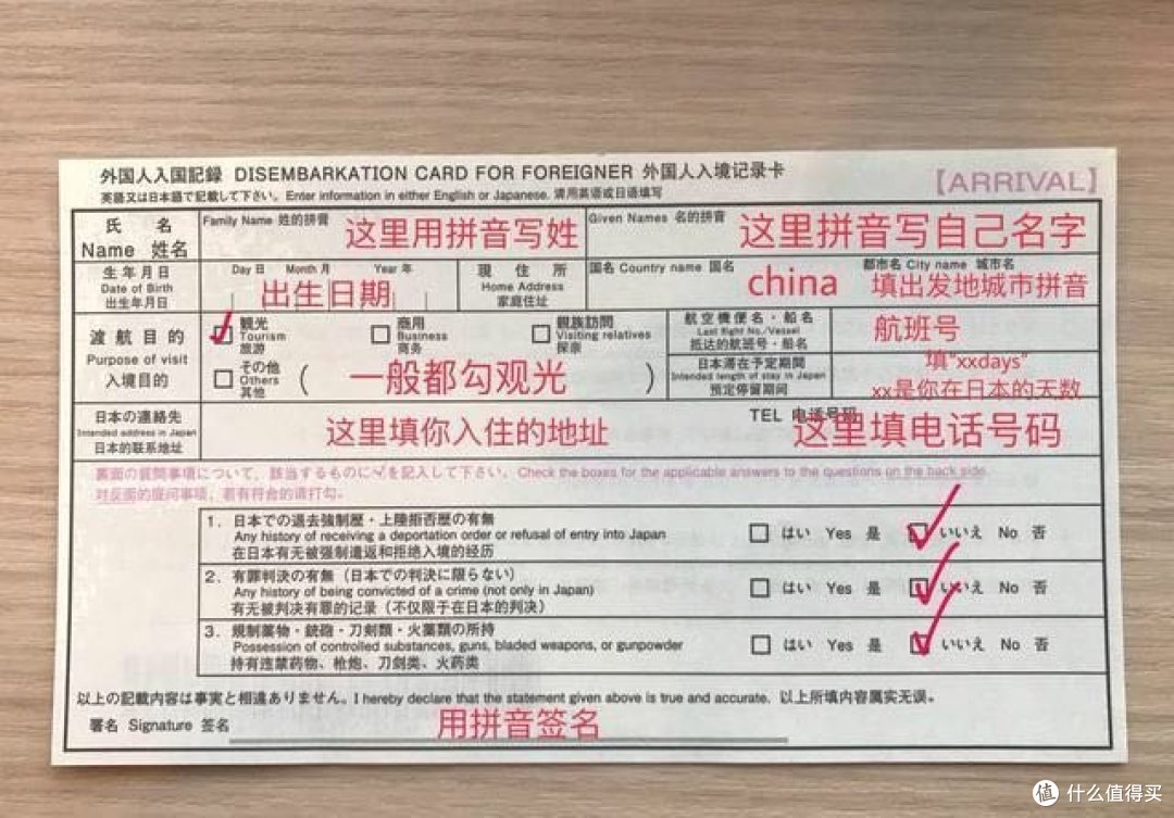 入境单样本