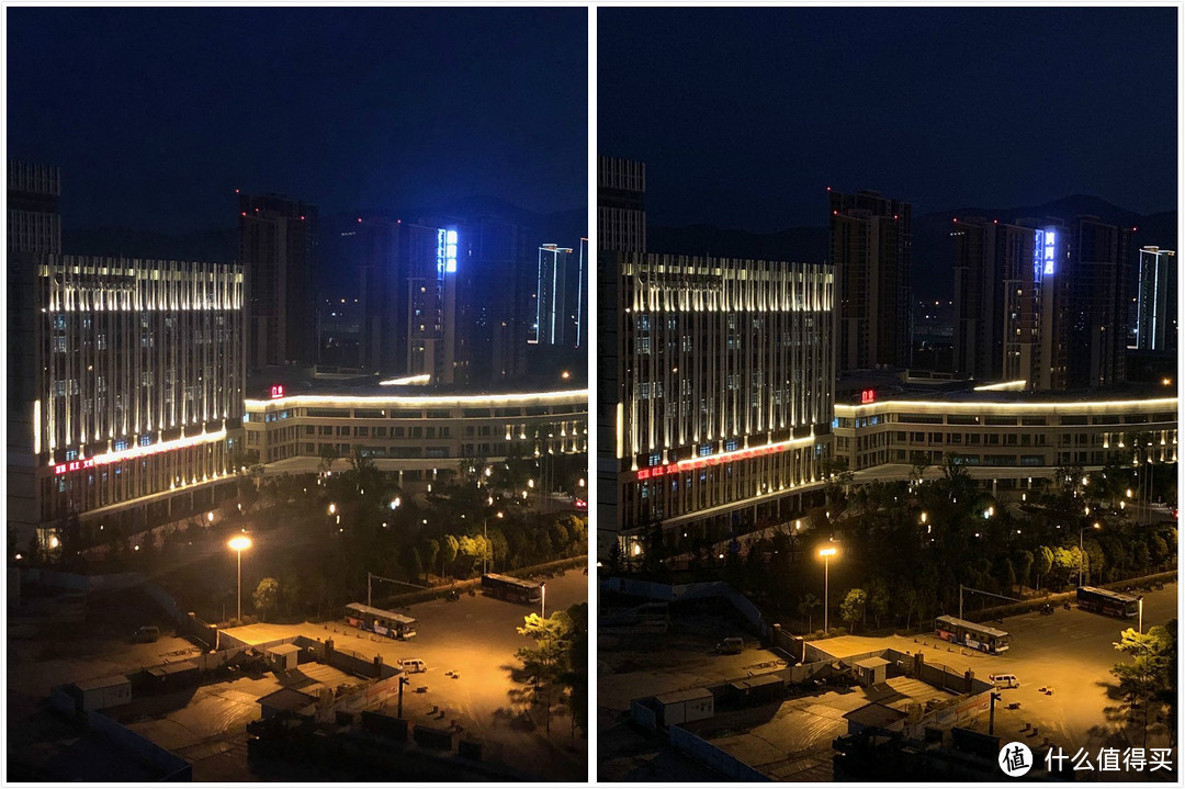 夜晚样张对比（2X，左iPhone X 右iPhone XS Max）