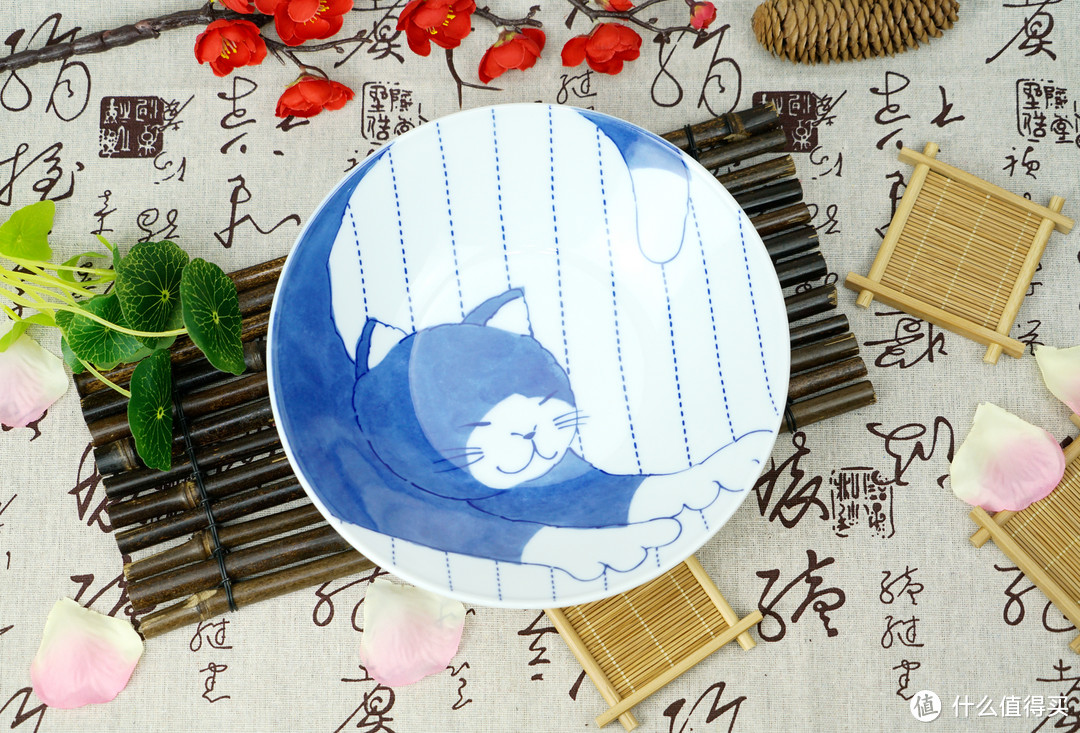 一个猫控的自我修养:Ceramic 蓝 杯、碗、碟、筷 治愈系餐具套装