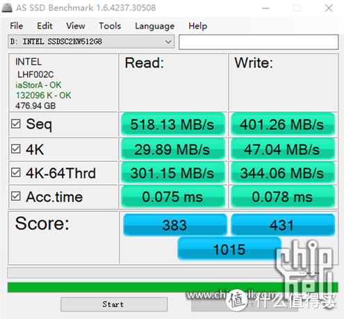 分数还可以，和NVME没法比，不过在SATA硬盘中这成绩还是不错的