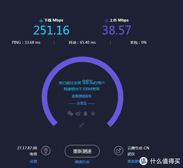 使用华硕路由器后的测速