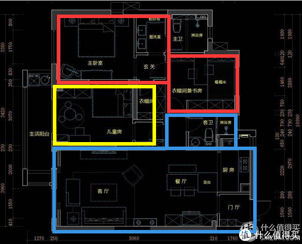 蓝色是3格信号，黄色两格信号，红色(书房)一格或是（主卧）无信号