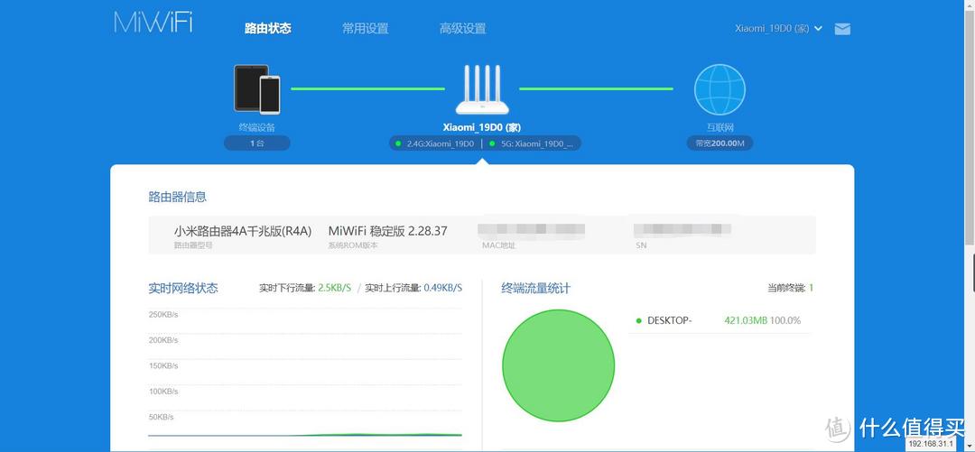 用WiFi密码登录管理，路由状态页面