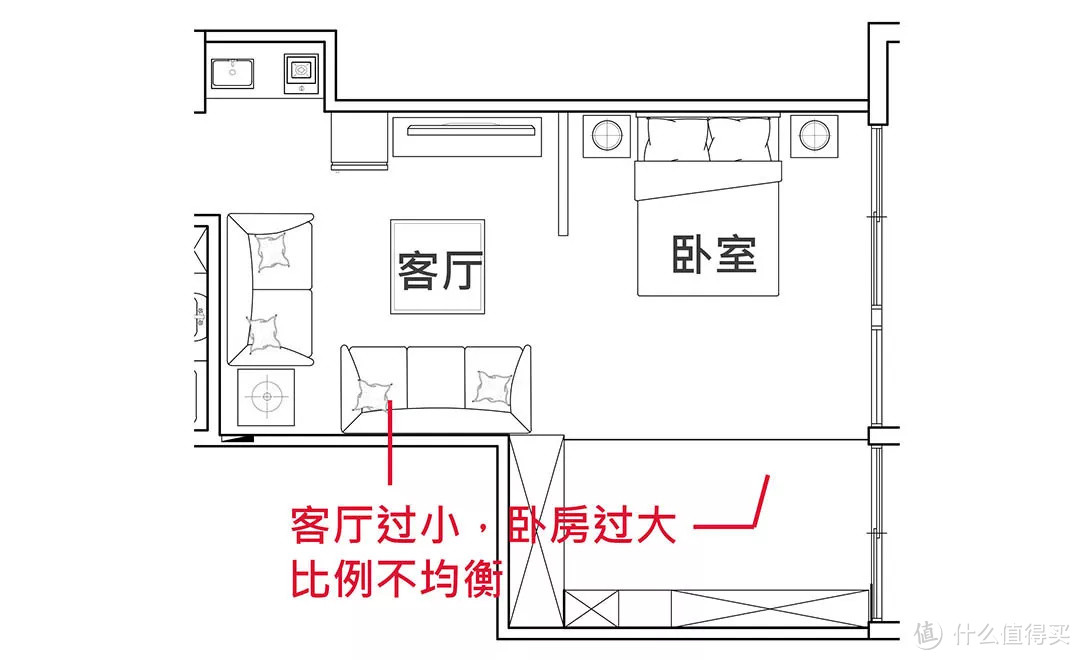 一文破解50平刀把户型，靠榻榻米扩容榨出2房，厨房转向后大3倍