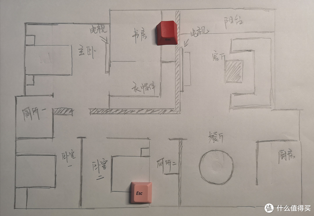 房子布置图，两个ESC键就是电力猫+路由器所在位置