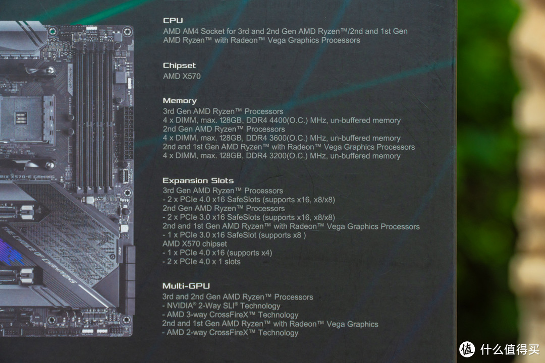支持目前全系列AMD AM4平台的锐龙CPU，当使用三代RyzenCPU时支持DDR4 4400频率的内存有以及PCIe4.0，当使用二代RyzenCPU时支持DDR4 3600频率的内存有以及PCIe3.0，当使用一代RyzenCPU时支持DDR4 3200频率的内存