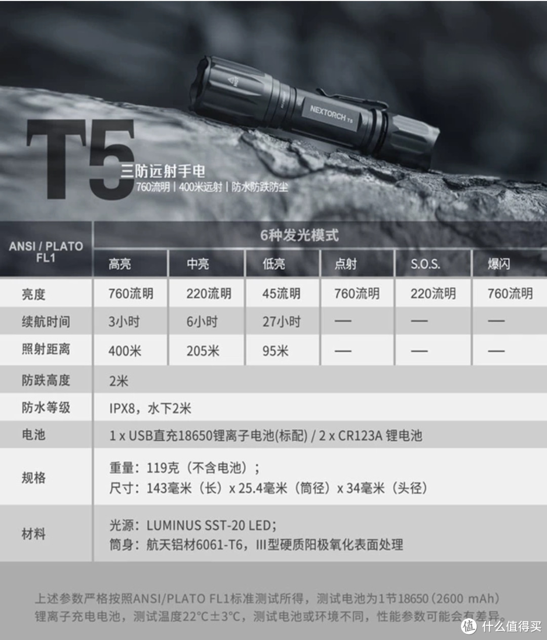 纳丽德T5探照手电评测