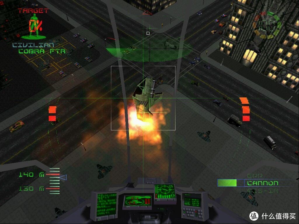 当年主打画质的飞行游戏，驾驶着未来警用直升机穿梭在城市高楼大厦间，太爽了。并且这款当年中文化特别好，自带中文语音包