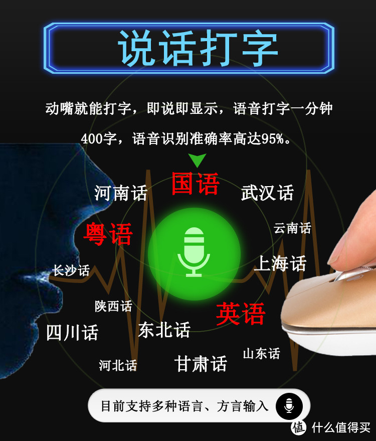 【AI人工智能】智能语音鼠标26种方言版无线充电声控输入搜索翻译