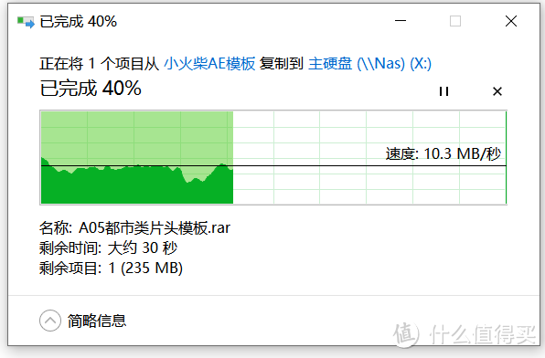 NAS拷入，速度不稳定，峰值为11.3，均速为10