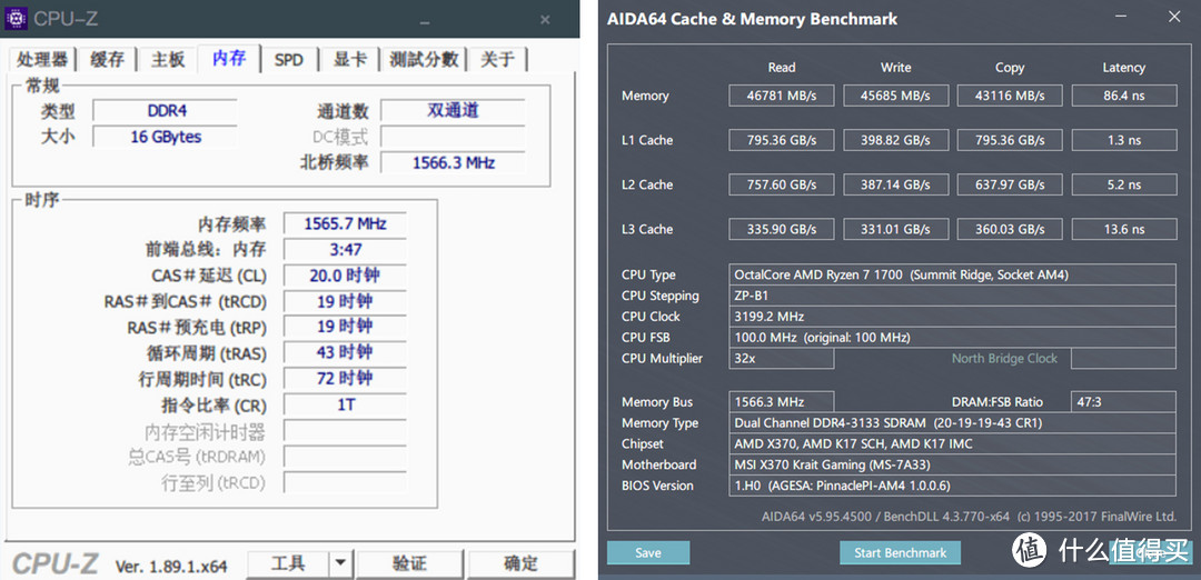 3133MHz / CL20-19-19-43 / CPU默频