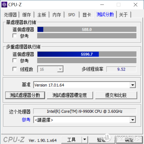 9900K默认，单核心588