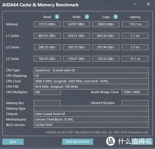 AIDA64的缓存、内存测试（使用电池模式测试）