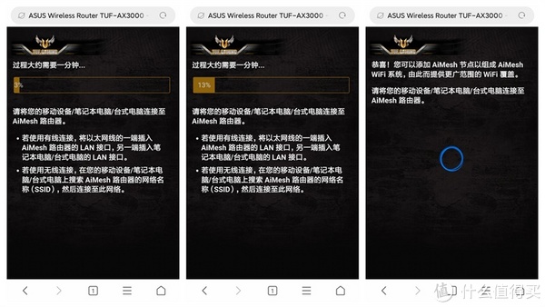 根据提示，将TUF GAMING AX3000设置为次路由器，由原来的动态获取上网模式设置为：AiMesh节点模式。