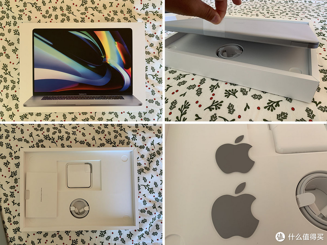 拆了外包装膜后 盒子里就MacBook、电源适配器、数据线、和两张从来没见过的贴纸 原来的苹果设备都是白色的贴纸 不知道这个可以贴哪里