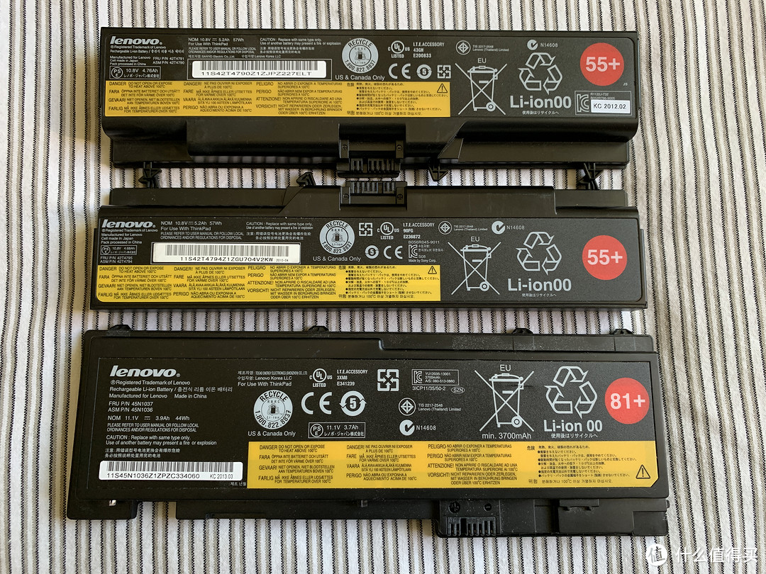 T410和T420都为通用的55+型号57Wh 6芯电池，T430s则为81+型号的 6芯42Wh，容量偏小，不过光驱位Ultrabay可另扩展一块