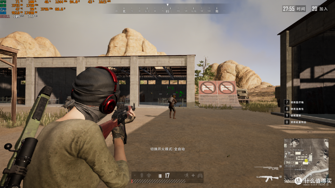 腰射:109fps,显卡温度71°C,功耗94W