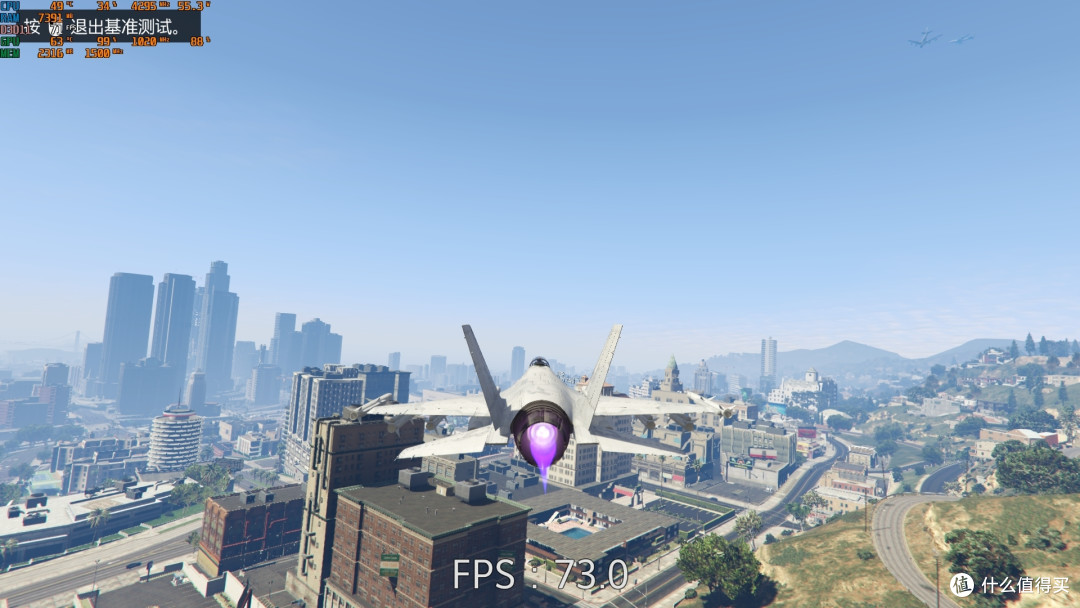 飞行场景:73fps,显卡温度:63°C