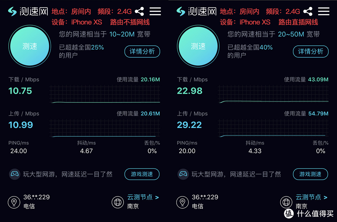 iPhone XS 2.4G频段前后对比