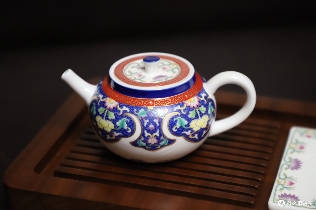 苏氏陶瓷 珐琅彩描金陶瓷茶具配花梨实木茶盘套装