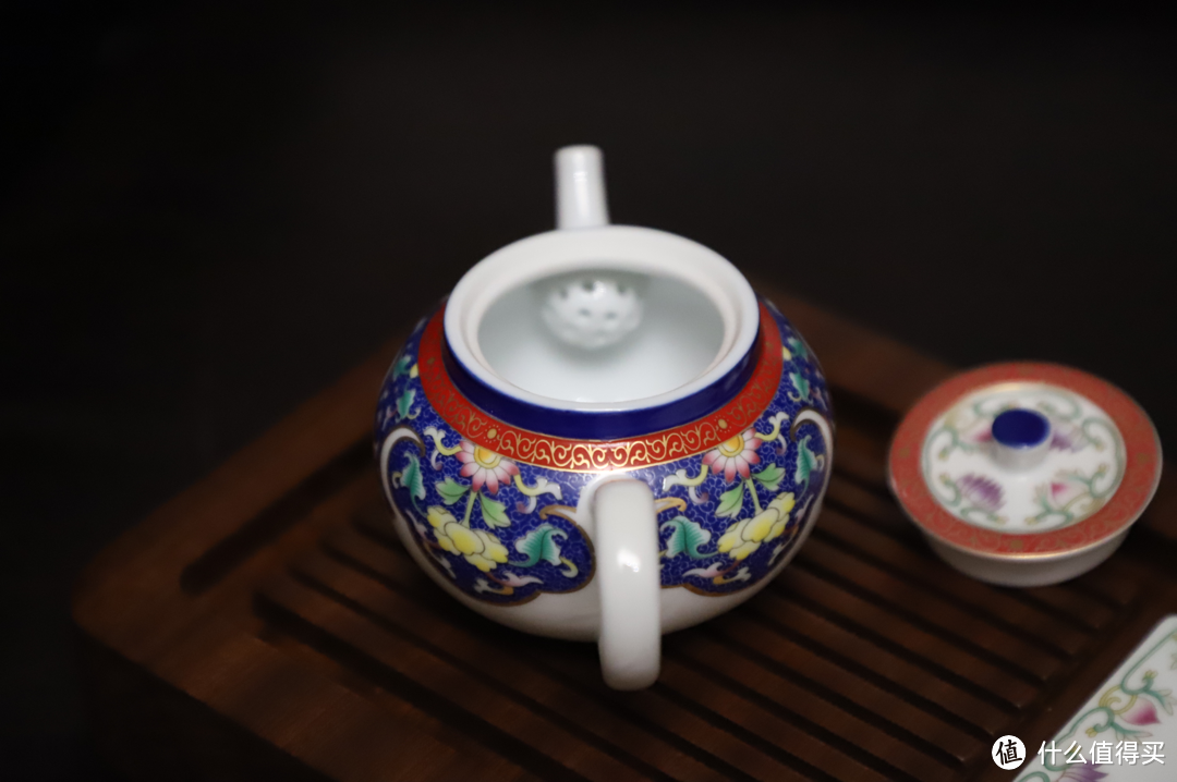 苏氏陶瓷 珐琅彩描金陶瓷茶具配花梨实木茶盘套装