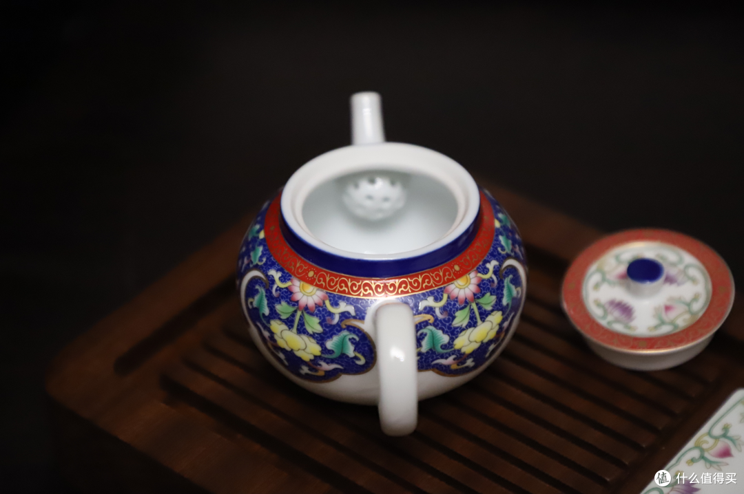 苏氏陶瓷 珐琅彩描金陶瓷茶具配花梨实木茶盘套装
