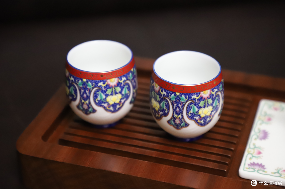 苏氏陶瓷 珐琅彩描金陶瓷茶具配花梨实木茶盘套装