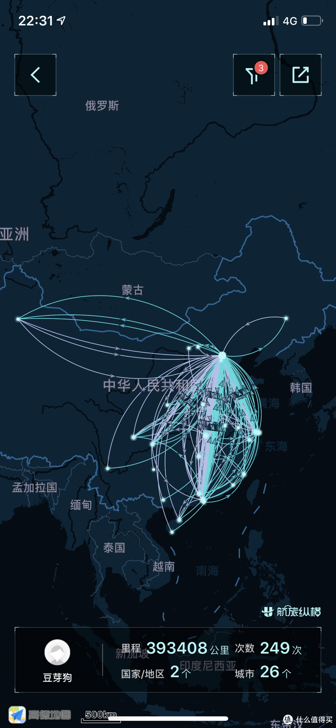 2017-2019年的飞行路线统计