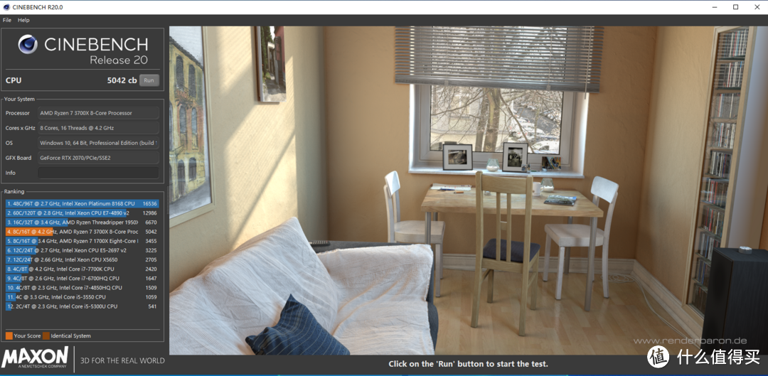 cinebench r20 CPU渲染跑分 5042分，我的I7 4770K 才1400多分