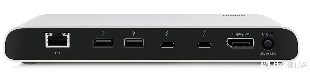 图5：Elgato扩展坞背面端口（网线、USB-A3.0*2、type-C*2、DP线、电源线）