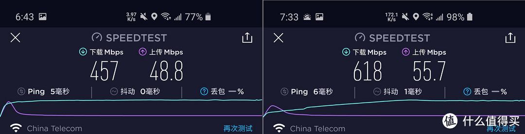 网速对比 左---AC66U   右---AX3600