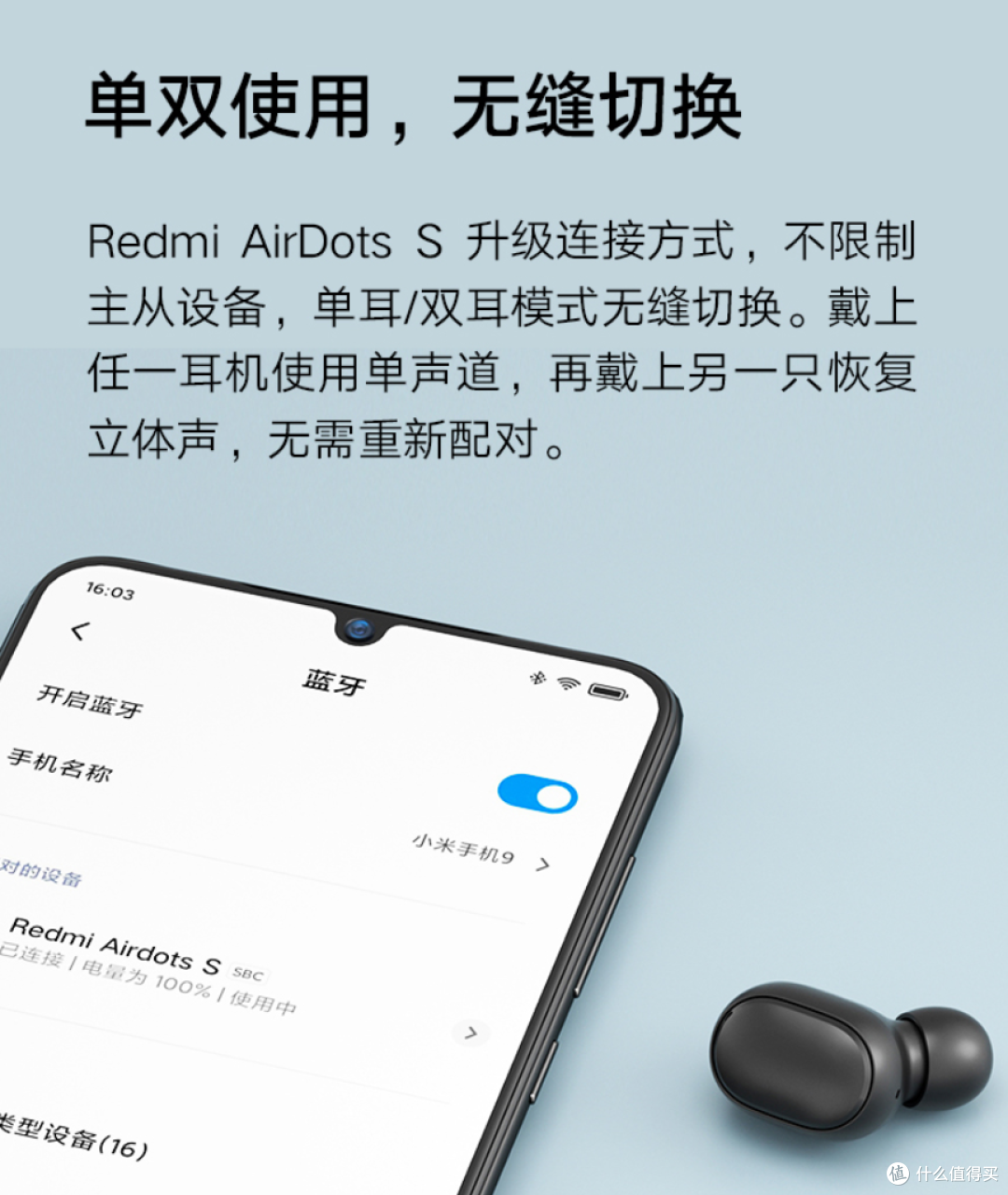 支持无缝模式切换，拥有游戏低延迟模式：小米Redmi AirDots S真无线耳机 上架开售