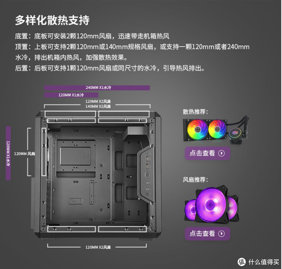 右边的电源是可以上下移动的，我是移到最下面然后加了个12CM风扇