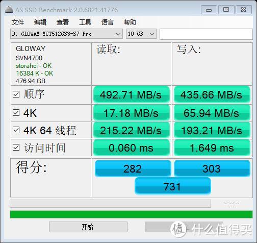 AS SSD BENCHMARK选择10GB状态下读写速度