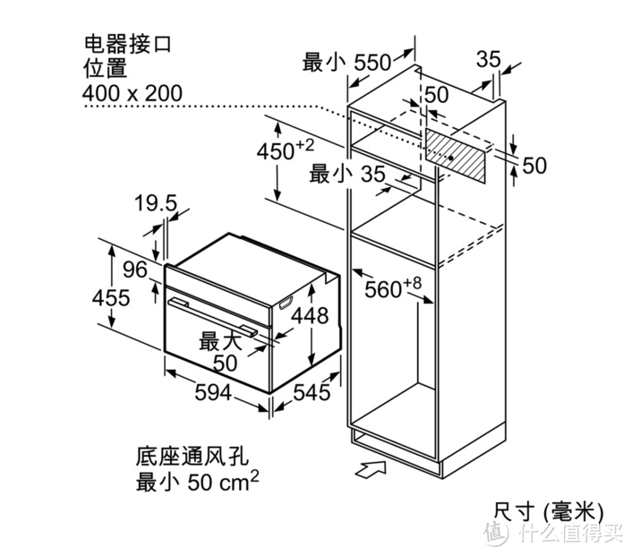 60L内蒸烤一体机安装示意图