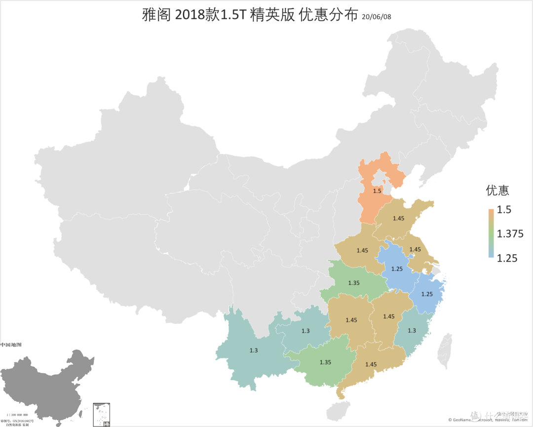 20年1-5月销量前十中型车全国优惠分布