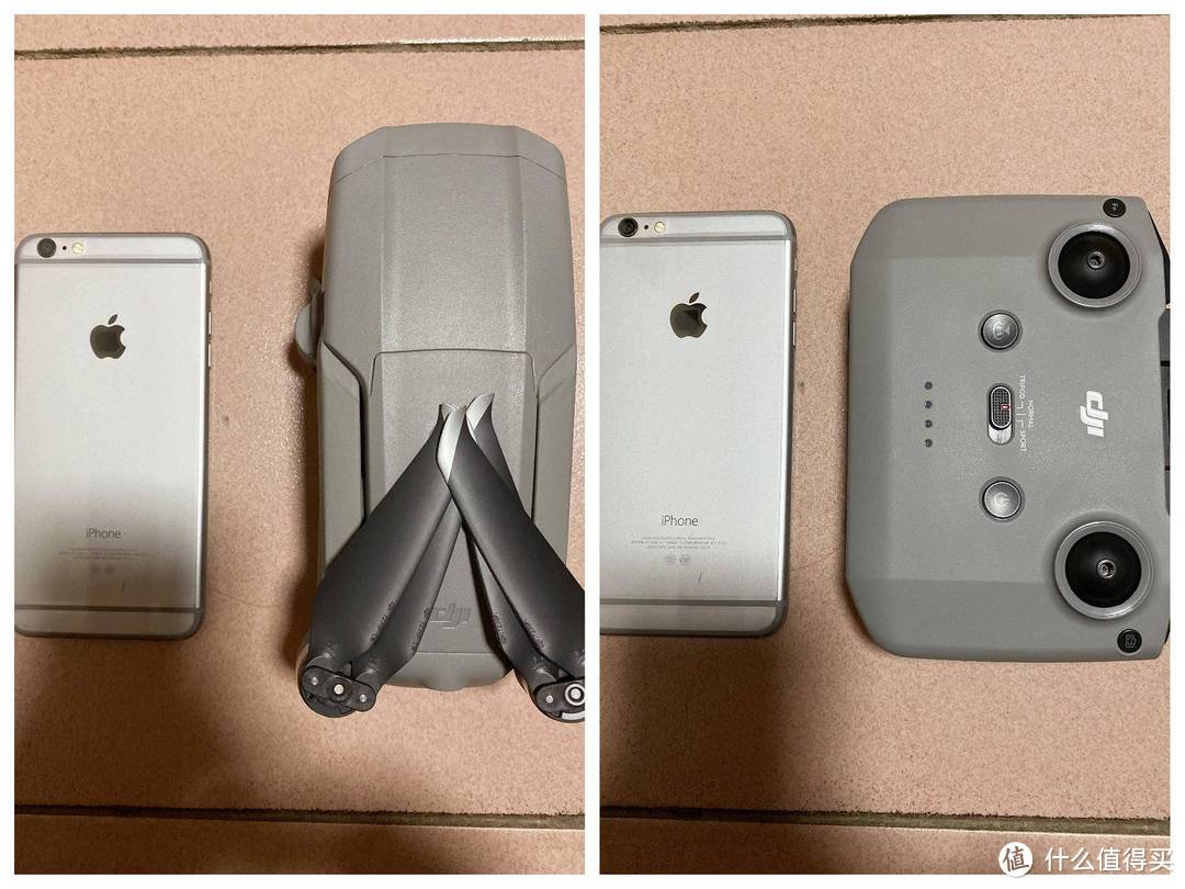 机身、遥控器与iPhone 6 Plus对比