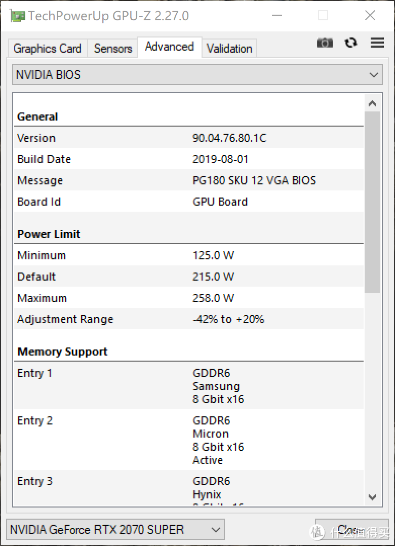 Ultra OC BIOS的TDP范围：默认215，上限258（按了卡屁股后面一键超频）