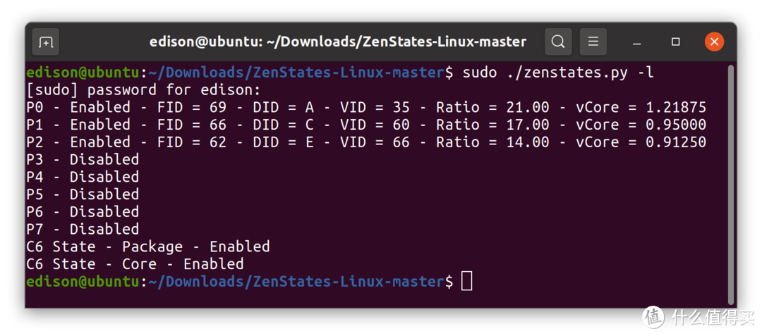 在 Ubuntu 下查看 Ryzen 3550H 的 p-state，使用 Zenstates 虽然能更改 FID 设置、禁用 P1、P2，但实际上并不起效，实时监控里依然是原来的变频状况