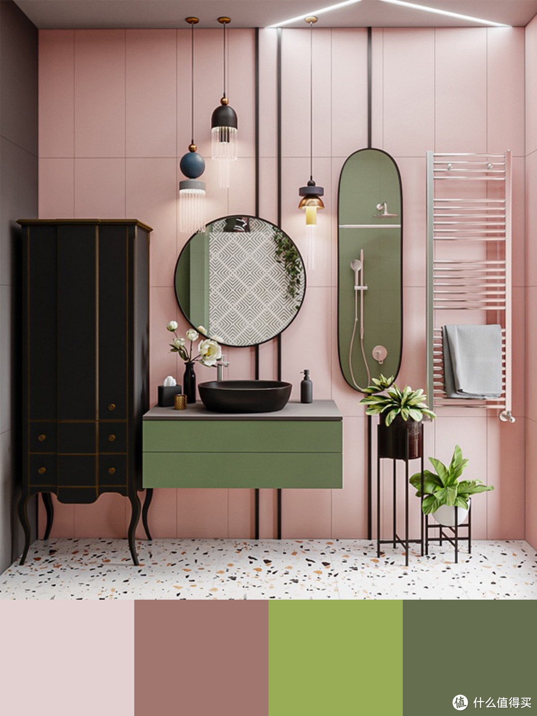 浴室灵感|粉色系卫生间设计分享|附配色