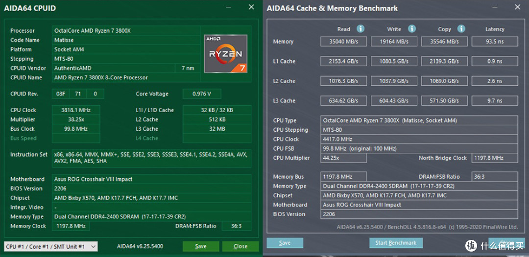 金士顿 HyperX Fury DDR4内存 16G*2 2400C16 测试成绩