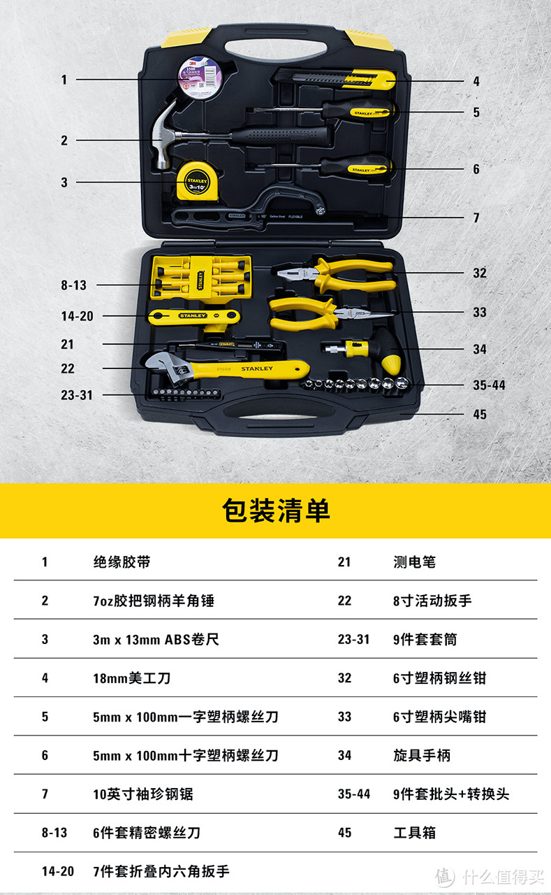 工具在手事半功倍，入手史丹利工具箱45件套装，应付维修大小事～