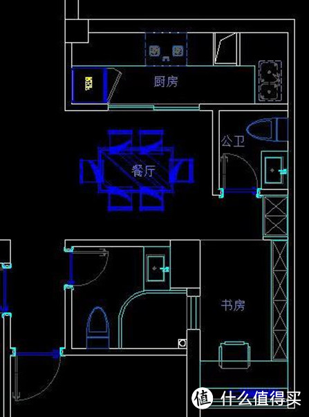 第一家公司的方案：扩大厨房、从餐厅中拆分部分区域做次卫，阳台1改为书房