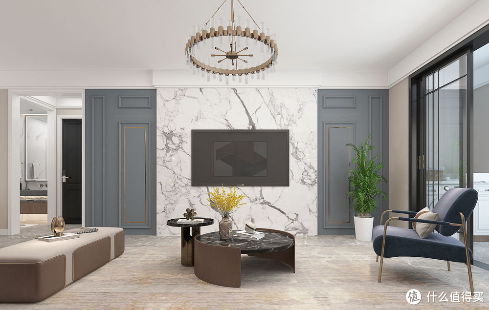 轻奢风格新作品：客厅用护墙板加大理石，不仅有点奢华感还有品位