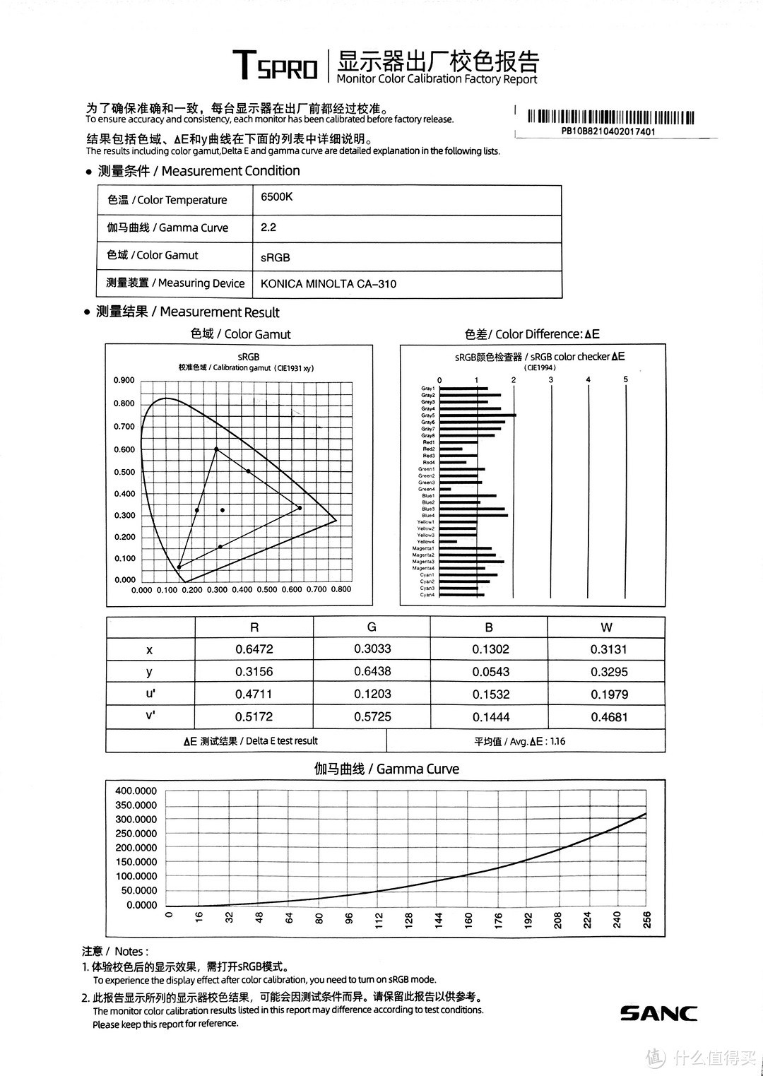 附一张原厂校色报告