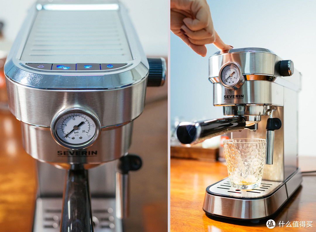 机器预热，安装手柄，按下萃取按键，就能得到一杯香香的浓缩咖啡了