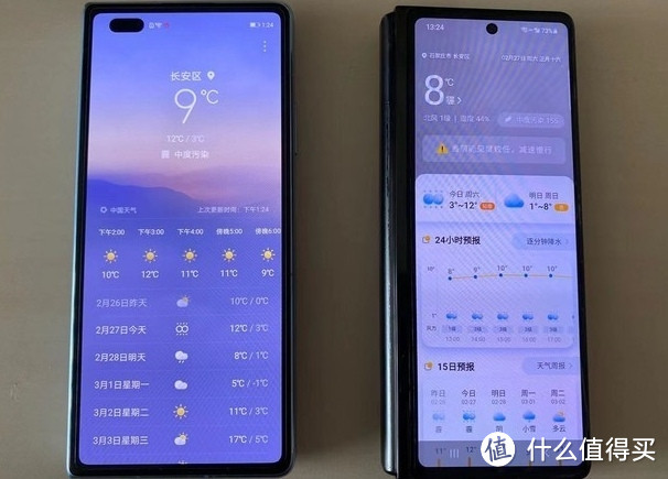 （因为没有小米fold，ZDM上找了三星的fold的图片，实际小米的体验类似，大家可以直观对比一下，想象你用如此细长的手机的感觉。。。）