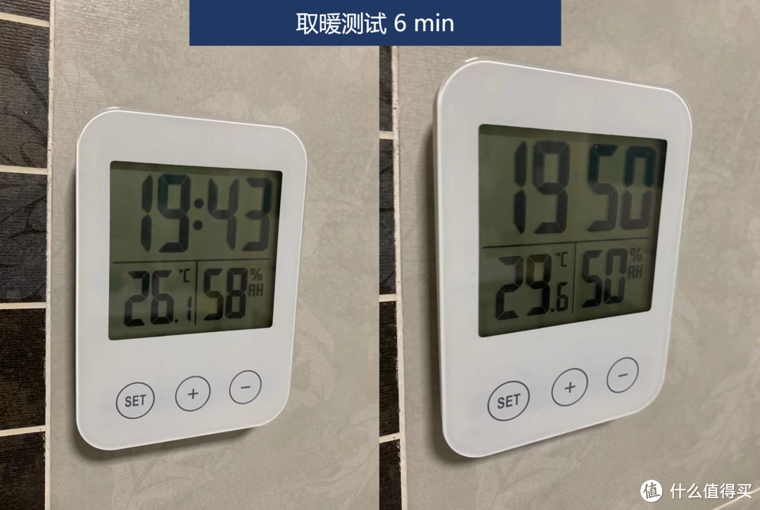 使用前26.1℃，6分钟后到达29.6℃。